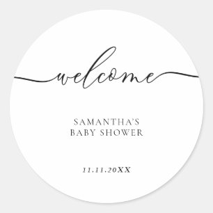 Minimal Baby Shower Script Lettering Welcome Classic Round Sticker
