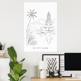 Minimal Bali Indonesia Line Art Print | Tropical