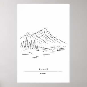 Minimal Banff Line Art Print Canadian Rockies