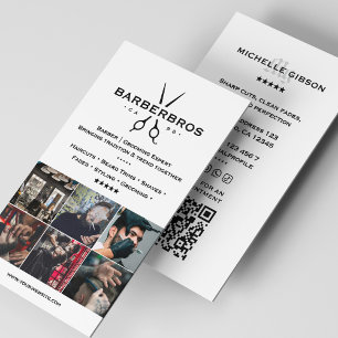Minimal Barber Barbershop Grid White Modern Business Card