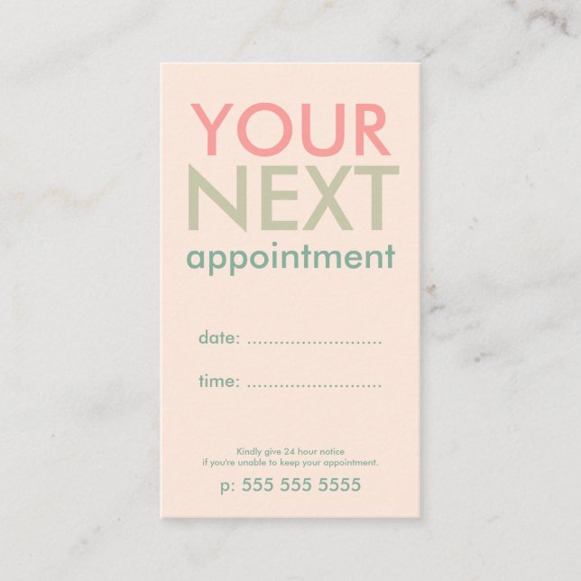 Minimal Basic Appointment Card in Pink Olive Green (Front)