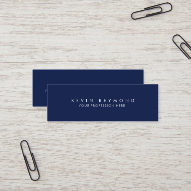 Minimal basic simple dark-blue professional mini business card (Front/Back In Situ)