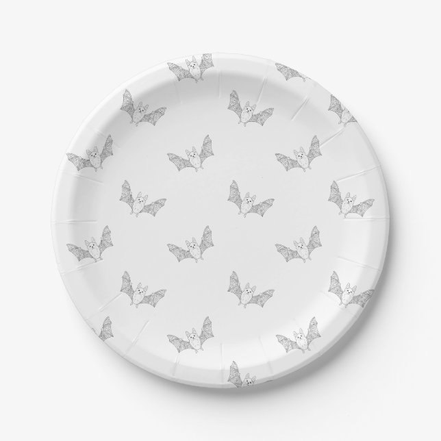 Minimal Bat Line Art Pattern Cute Halloween Paper Plate (Front)
