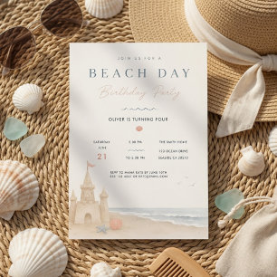 Minimal Beach Day Birthday Coastal Sandcastle  Invitation