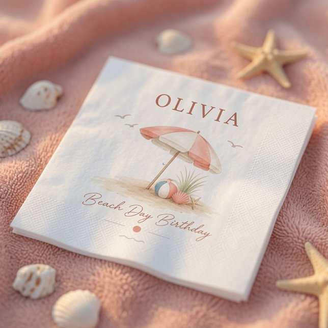 Minimal Beach Day Birthday Napkins | Personalized  (Creator Uploaded)