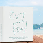 Minimal Beach House Guest Information Binder<br><div class="desc">Modern guest information binder features a minimal design in a simple tropical white and turquoisecolor palette. "Enjoy your stay!" in elegant script with branded name and address or custom text; guest information subject presented in simple font. Shown with a custom welcome message, address and braded name and on the front...</div>