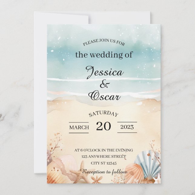 Minimal Beach Ocean Wedding Invitation (Front)