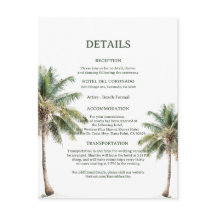 Minimal Beach Palm Trees Wedding Details Card