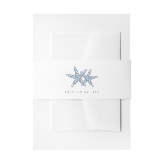 Minimal Beach Starfish Wedding Dusty Blue  Invitation Belly Band (Front Example)