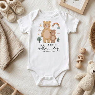 Minimal Bear Mom Baby First Mothers Day Bodysuit