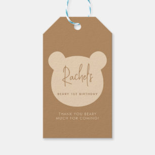 Minimal Beary First Birthday Thank you  Gift Tags
