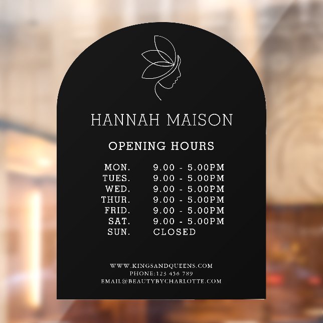 Minimal, Beauty, Logo, Business, Opening Hours  Window Cling (Sheet 2)