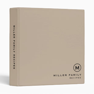 Minimal Beige Black Classic Family Monogram Recipe Binder
