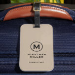 Minimal Beige Black Classic Typographic Monogram Luggage Tag<br><div class="desc">A professional vertical design in modern style with a beige and black monogram emblem with large classic block typography initial monogram with name and title below. The text can easily be customized using the fields provided.</div>