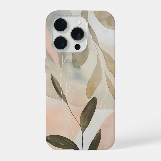 Minimal Beige Botanical Abstract with Soft Organic iPhone Case (Back)