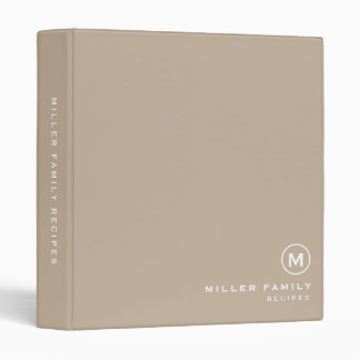 Minimal Beige Classic Family Monogram Recipe Binder