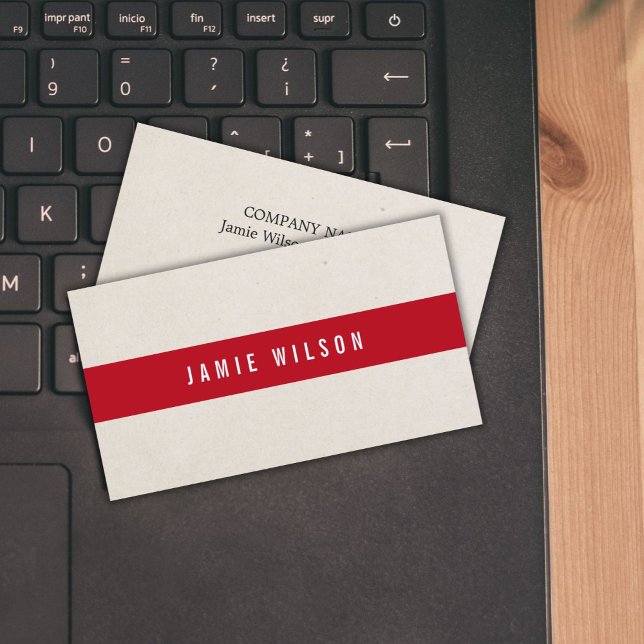 Minimal Beige Deep Red Stripe Consultant Business Card (Creator Uploaded)