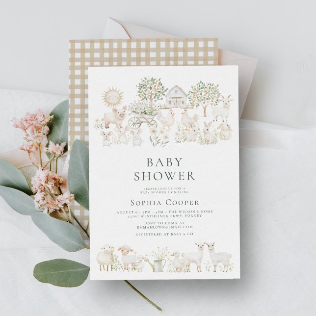 Minimal Beige Farm Baby Shower Invitation (Creator Uploaded)
