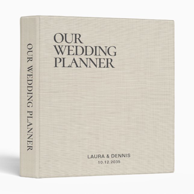 Minimal Beige Linen Wedding Planner Binder (Front/Spine)