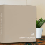 Minimal Beige Monogram Binder<br><div class="desc">Minimalist Monogram Medallion Elegant Typography Initial Name Title White Custom Text Beige Home Office Work School Recipe 3 ring binder</div>