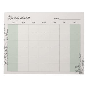 Minimal Beige Monthly planner, custom text Sun-Sat Notepad