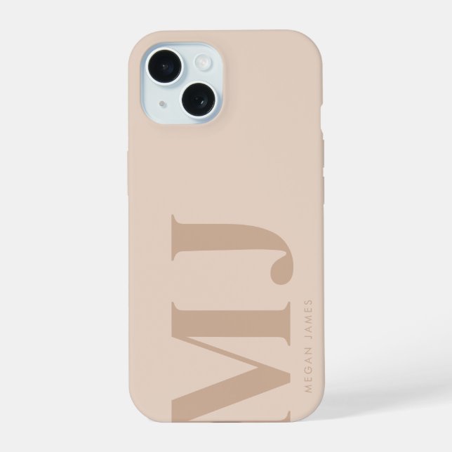 Minimal Beige Personalized Large Initials  iPhone 15 Case (Back)