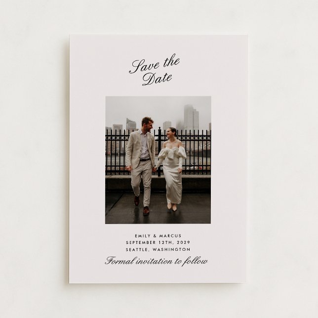 Minimal beige photo wedding card save the date (Creator Uploaded)