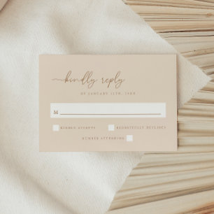 Minimal Beige Script Wedding RSVP Card