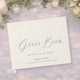 Minimal Beige Stripe Wedding Guest Book