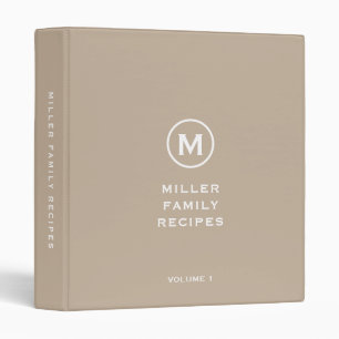 Minimal Beige White Classic Family Monogram Recipe Binder