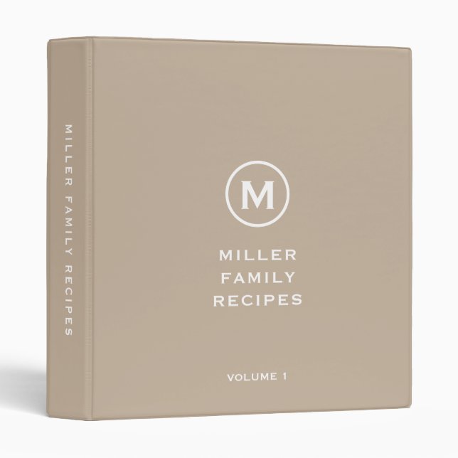 Minimal Beige White Classic Family Monogram Recipe Binder (Front/Spine)
