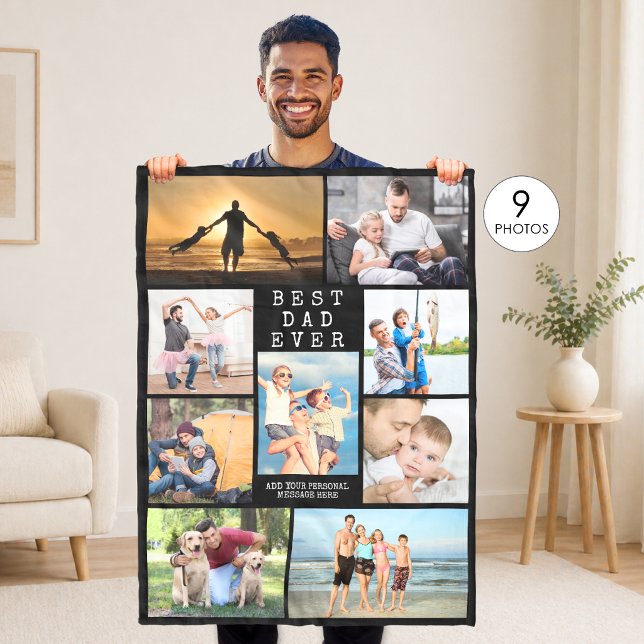 Minimal BEST DAD EVER Photo Collage Personalized Fleece Blanket (Creator Uploaded)