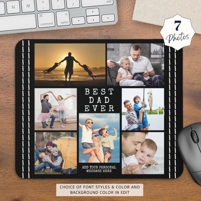 Minimal BEST DAD EVER Photo Collage Personalized Mouse Pad (Creator Uploaded)