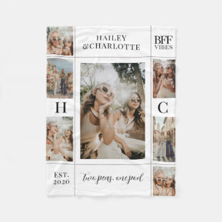 Minimal Best Friends Modern BFF 7 Photo Collage Fleece Blanket
