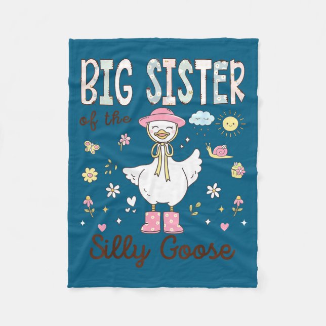 Minimal Big Sister Silly Goose First Fleece Blanket (Front)