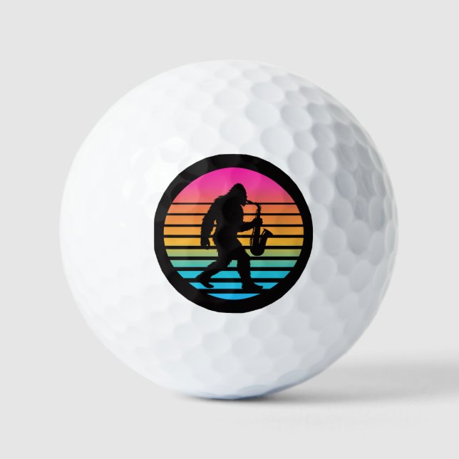 Minimal Bigfoot Saxophone Sunset Golf Balls (Front)