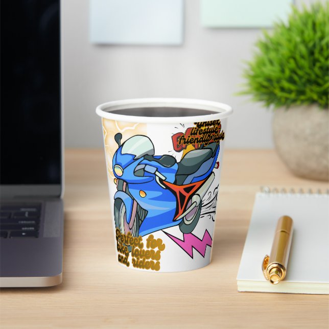 Minimal Bike Art Graphic –Motorcycle Party Paper Cups (Insitu)