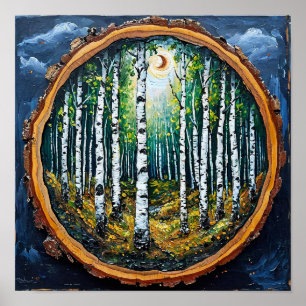 Minimal Birch Forest Landscape Cozy Forest Nature Poster