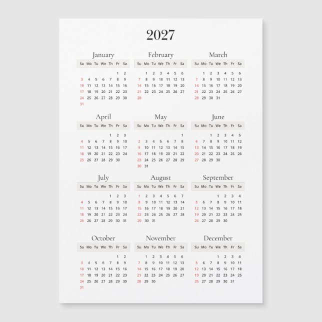 Minimal Black 2027 Calendar | Any background colou (Front)
