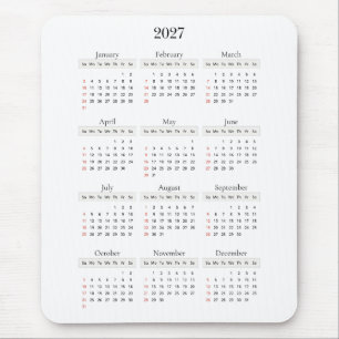 Minimal Black 2027 Calendar Any background colou Mouse Pad