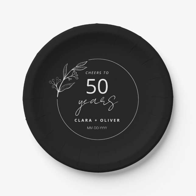 Minimal Black 50 years wedding anniversary Paper Plate (Front)