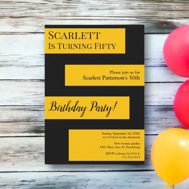 Minimal Black And Gold Elegant Chic 50th Birthday Invitation (Creator Uploaded)