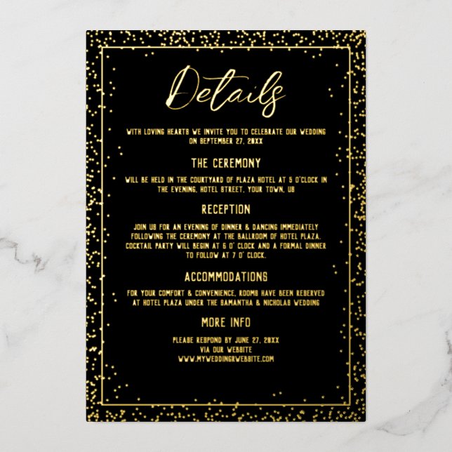 Minimal Black and Gold Wedding Details (Front)