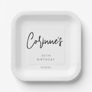 Minimal Black and White 30th Birthday Party Paper Plate