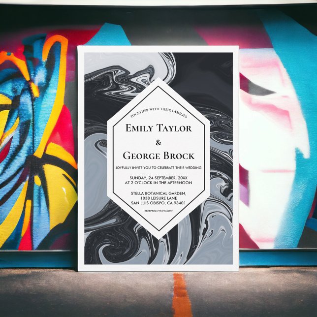 Minimal Black And White Abstract Geometric Wedding Invitation (Creator Uploaded)
