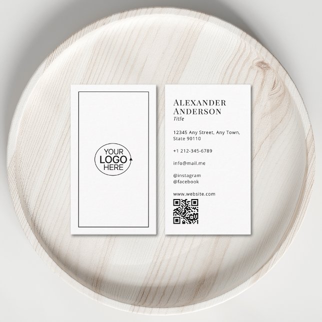Minimal Black and White Add Your Logo QR Code Business Card (Minimal Black and White Add Your Logo QR Code Business Card)