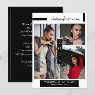 Minimal Black and White Artsy Graduation Photo Invitation