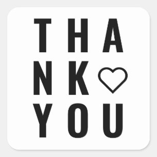 Minimal black and white bold thank you heart label