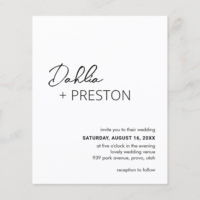 Minimal Black and White Budget Wedding Invite Flyer (Front)