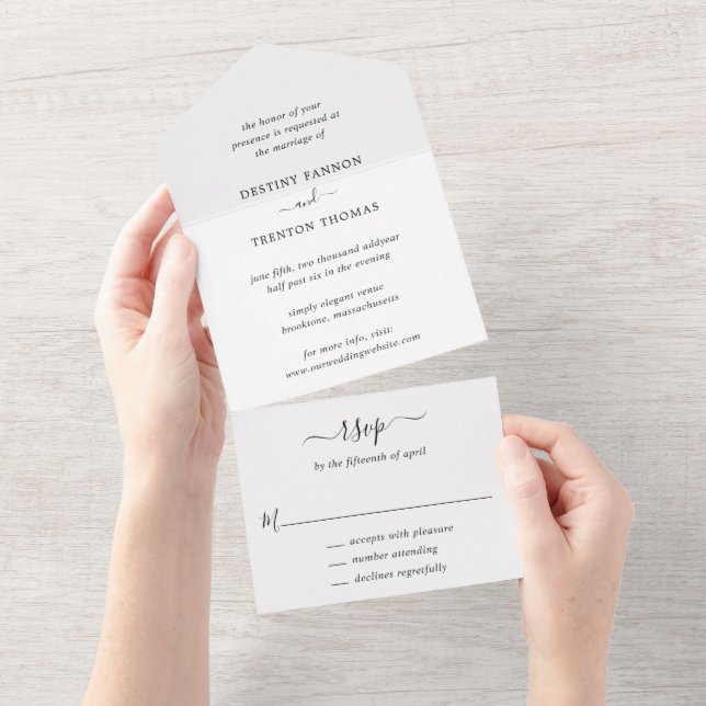 Minimal Black and White Classic Elegant All In One Invitation (Tearaway)